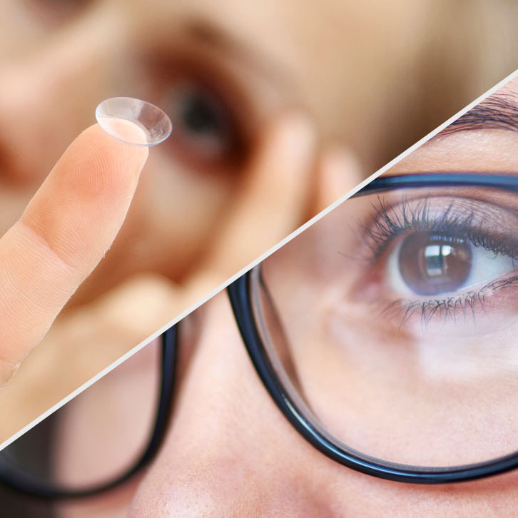 Close up of contact lens and glasses