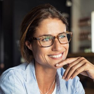 Smiling woman with glasses