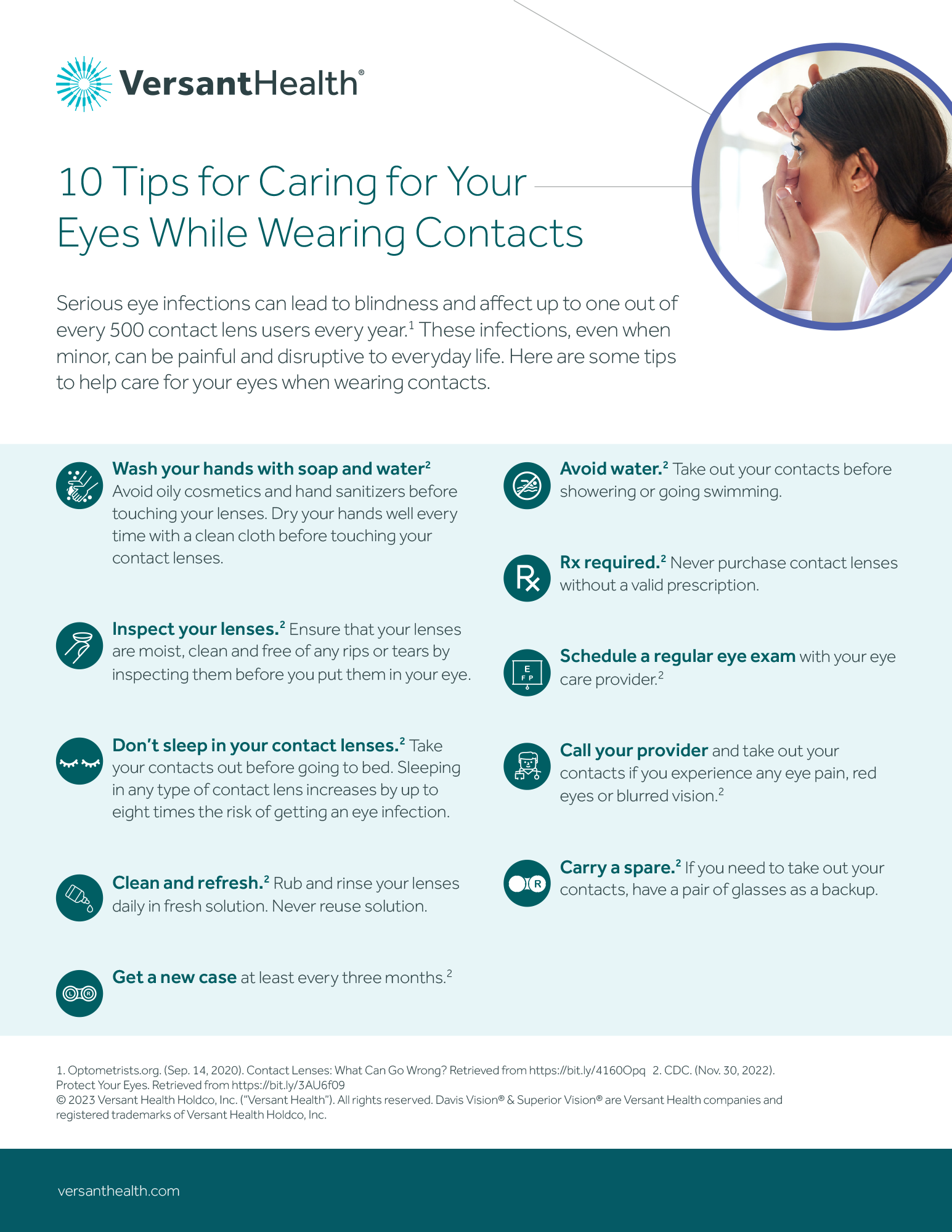 An infographic that talks about 10 tips that contact lens wearers can use to help their everyday lives