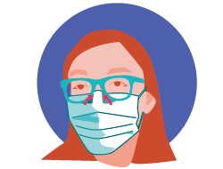 Illustration of woman wearing glasses and a mask