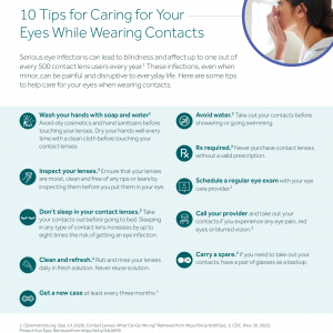 An infographic that talks about 10 tips that contact lens wearers can use to help their everyday lives