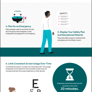 Infographic that discusses ways to prevent eye injuries at the workplace
