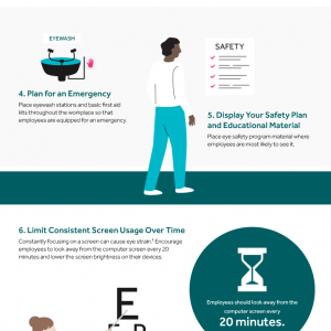 Infographic that discusses ways to prevent eye injuries at the workplace