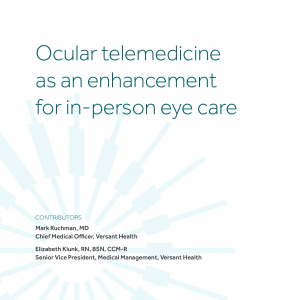 Screenshot of a cover for a white paper titled ocular telemedicine as an enhancement for in-person eye care